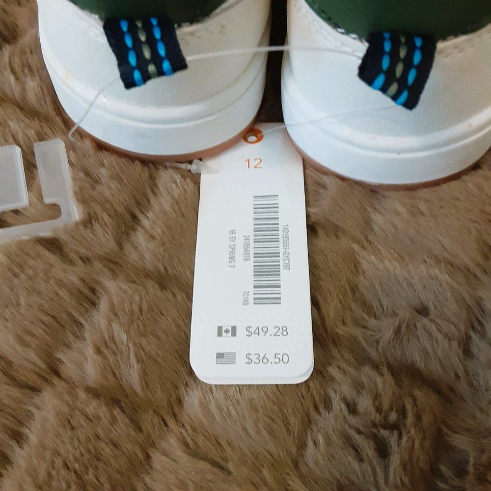 Gymboree Boys White Canvas Sneakers Size 12 Trimmed in Faux Leather - Picture 7 of 11